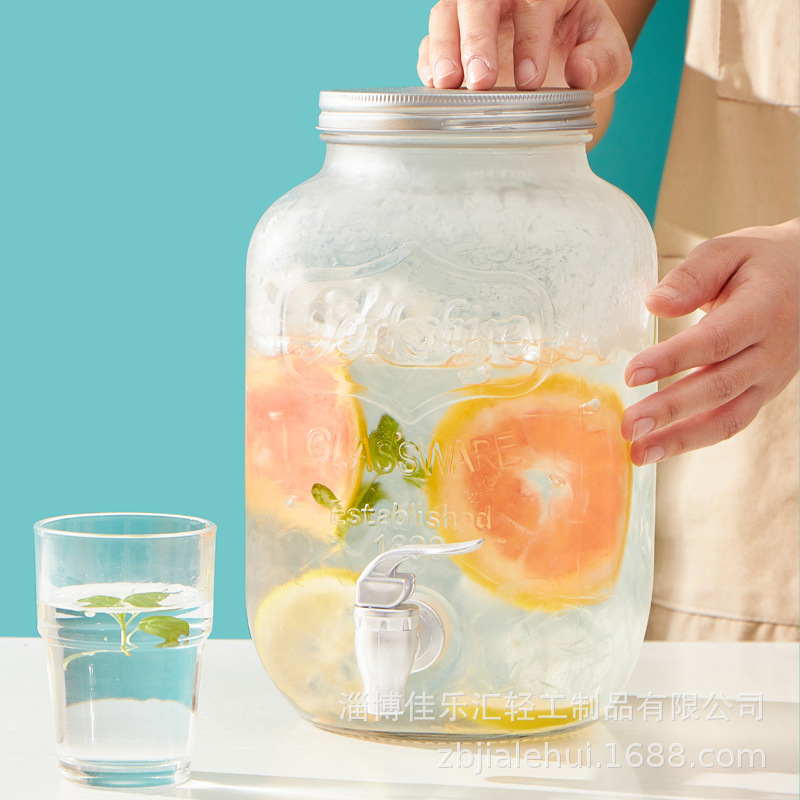 Frasco de vidrio con grifo Cola cubo fruta té jugo cóctel tarro vino barril enzima hervidor frío gran capacidad hogar