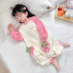 Children's Velvet Long-Sleeved Sleeping Bag Jumpsuit, Kidsren's Home Clothes, Girls' Baby Spring & Fall Anti-Kick Buckle One-Piece Pajamas