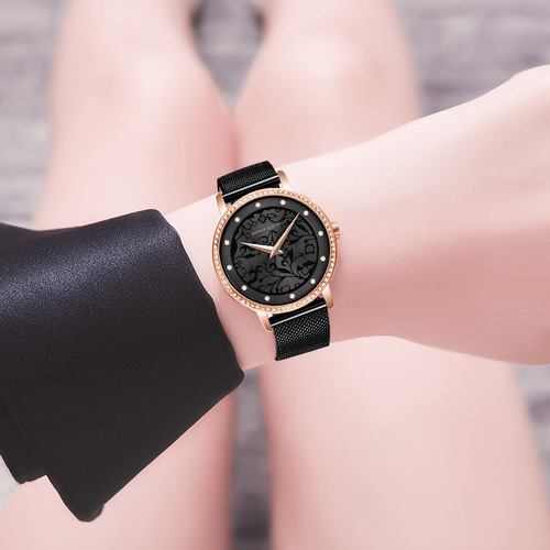 Chinese style paper-cut window grille antique style watch Ladies diamond-encrusted Japanese movement waterproof engraved flower watch
