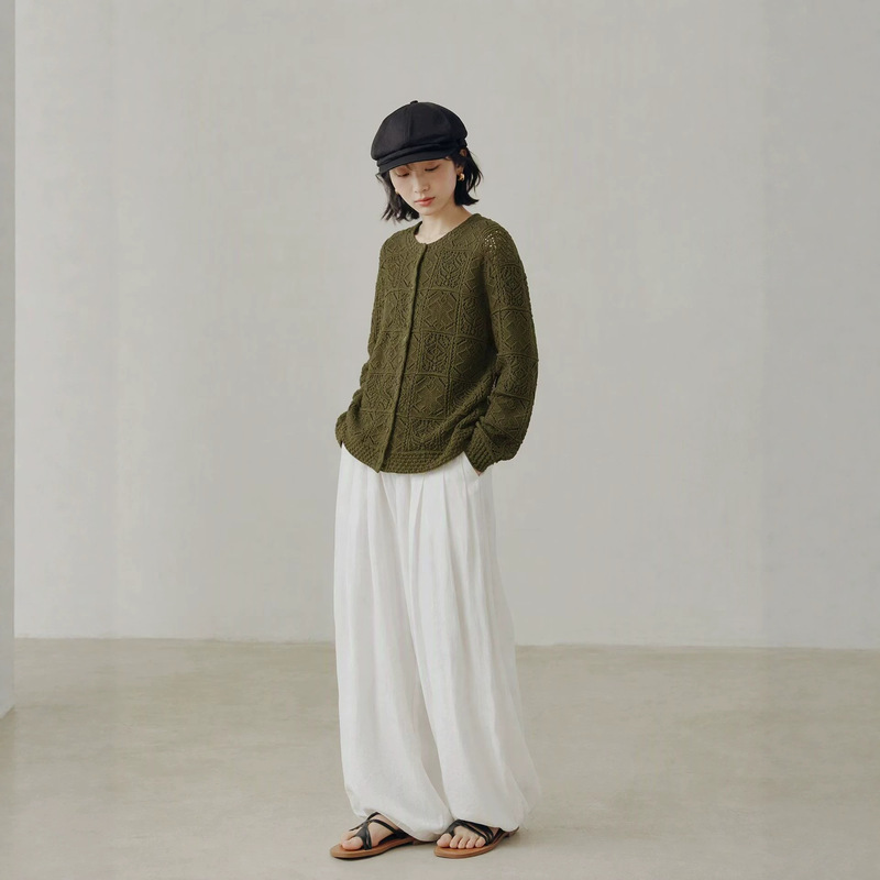 French-style delicate openwork knit cardigan, 2026 autumn new collection, loose-fitting, elegant, and stylish cotton knit top