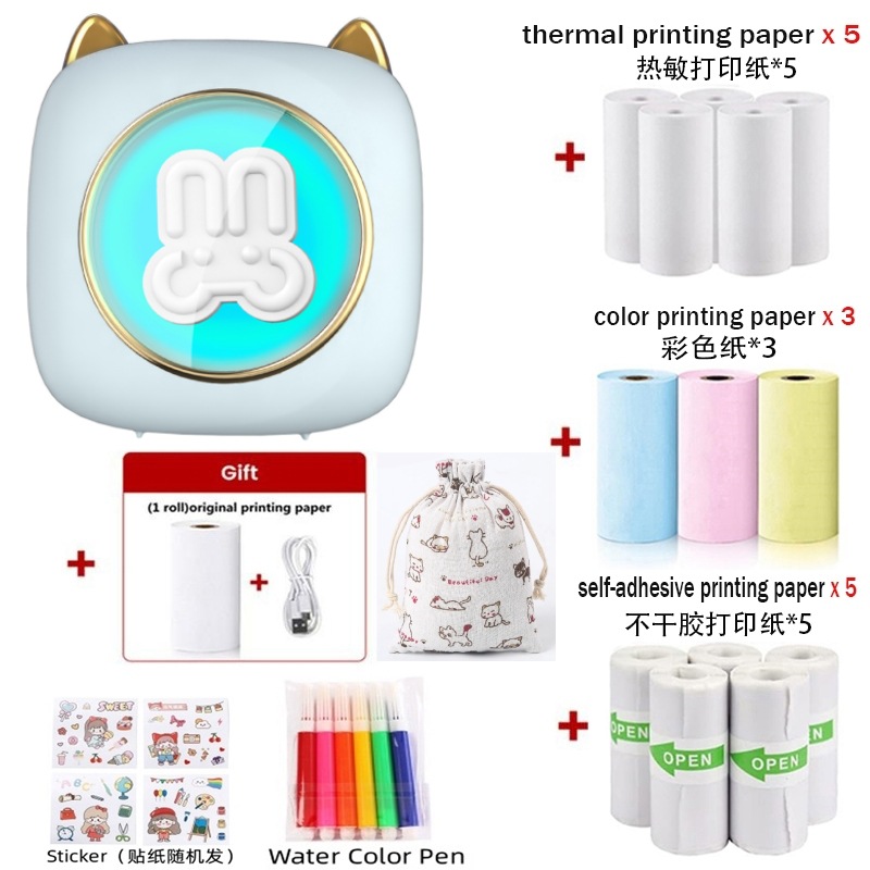 C23 블루 - 영문판 [감열지 1롤 + 감열지 5롤 + 라벨지 5롤 + 컬러 용지 3롤 + 수성펜 6개 + 스티커 + 더스트백]