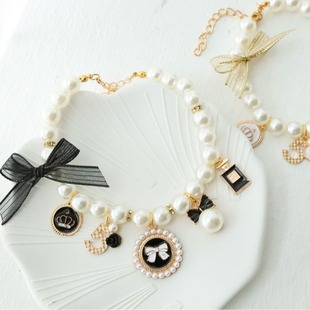 Special cross-border Amazon pet collar kitten dog Bell necklace cute jewelry pearl Lady little fragrance