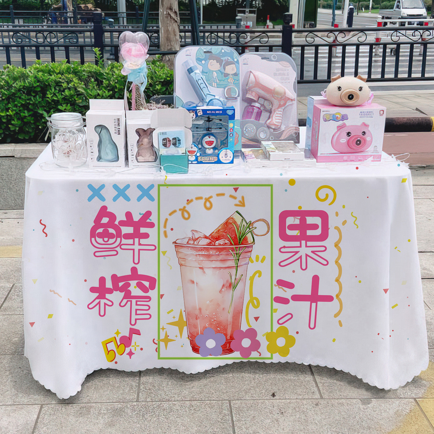 Jugo de fruta fresco toal de mesa letrero gourmet mercado nocturno en línea barraca de tela publicitaria pancarta