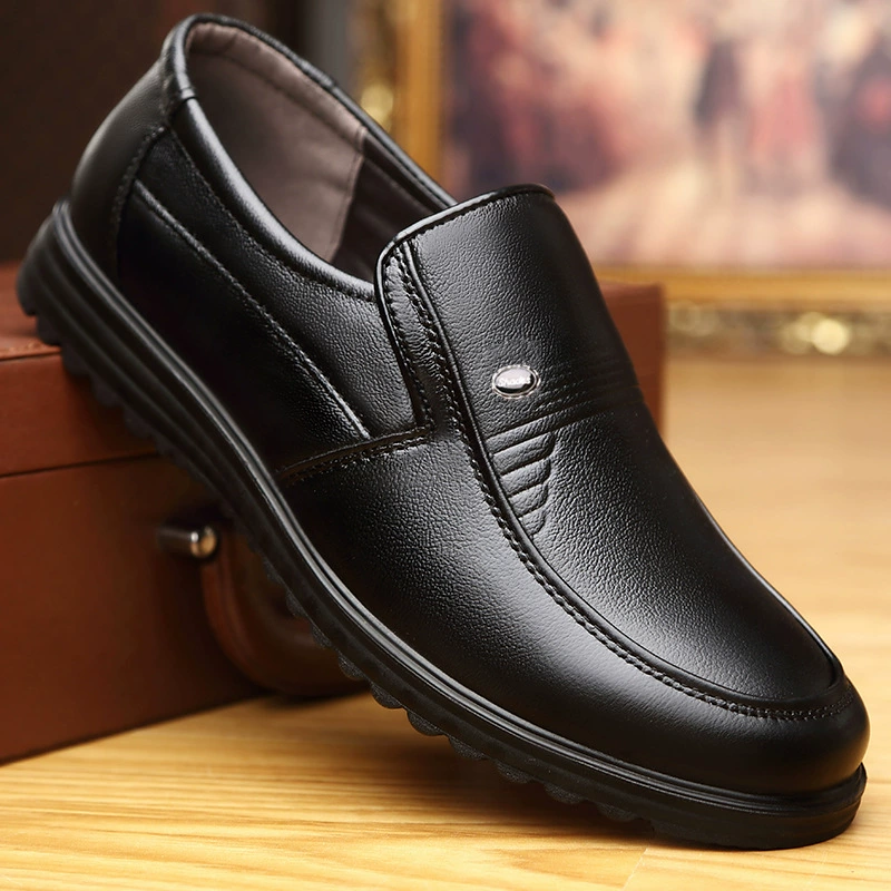 Мужская повседневная обувь из коровьей кожи, дышащая обувь для пап среднего и пожилого возраста, деловое Повседневное платье, кожаная обувь без шнуровки на плоской подошве