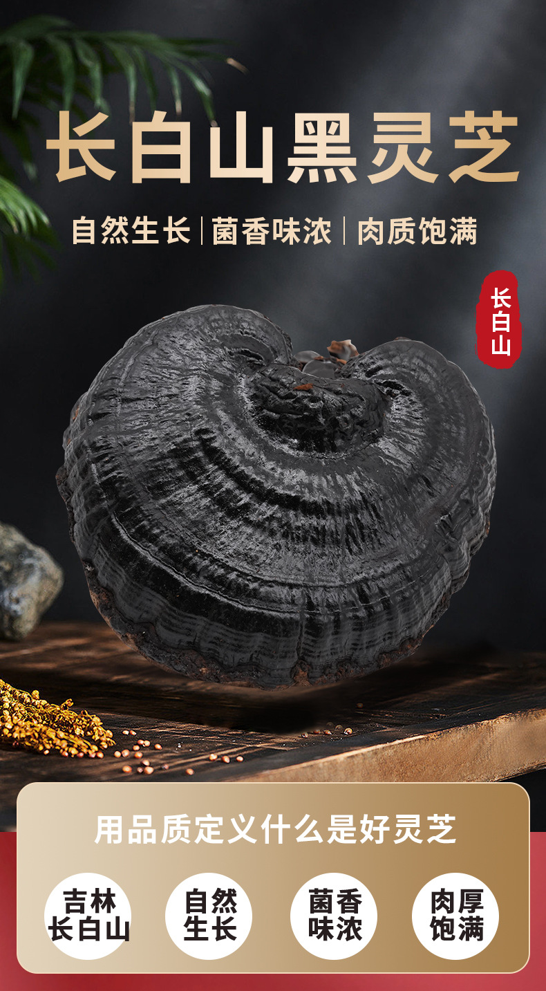 Black Lingzhi Whole Dried Reishi Mushroom 500g Changbai Mountain Hei Ling Zhi for Soup and Tea overview