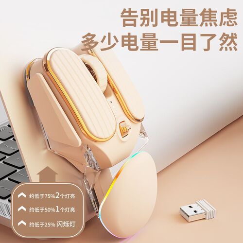 Lucky Rabbit Bluetooth Mouse Wireless Dual Mode Bass Long Battery Life Mouse Cute Milk Tea Color Power Display Wholesale
