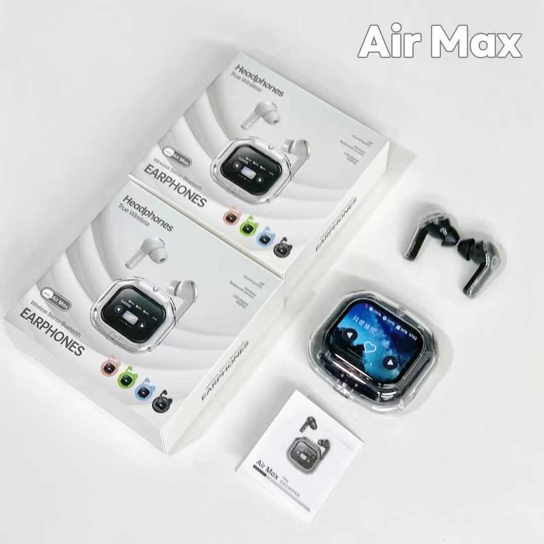 Pantalla de color transfronteriza auriculares Bluetooth inalámbricos verdaderos Air Max totalmente transparente pantalla grande auriculares Bluetooth de larga duración azul image 5