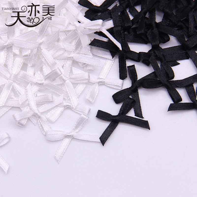 En stock 0,3 cm cinta de poliéster blanco y negro pequeño arco caja de regalo ropa interior decorativa ropa interior DIY arco