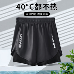 American basketball shorts men's fake two-piece training sports running ice silk quick-drying knee-length fitness shorts summer