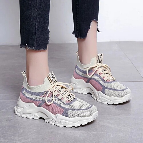  Spring and Summer New Women's Mesh Daddy Shoes Breathable Flyweave Women's Shoes Simple and Comfortable Soft Sole Running Sports Shoes