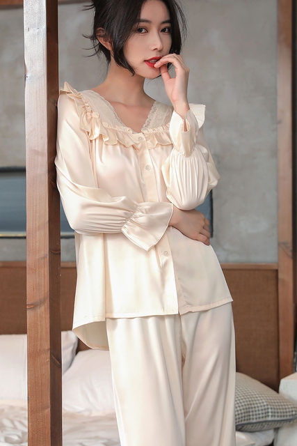 Pyjama Femme En Satin Soie - Ensemble Manches Longues 2 Pièces Confy Pour Maison Ou Voyage