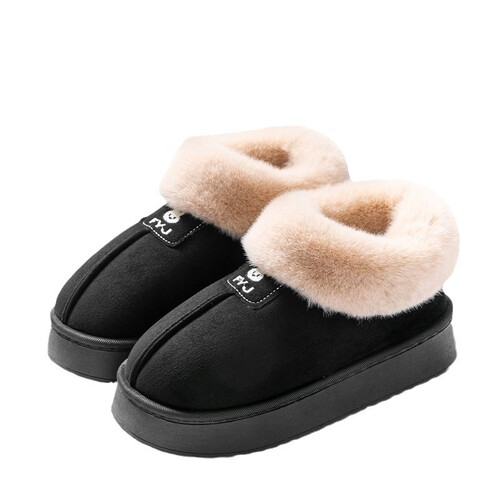 Women's Cotton Slippers for Winter: Simple, Outwear-Ready, Heel-Covered Snow Boots—Fleece-Lined, Thickened, Warm, and Fluffy; Couples' Cotton Shoes