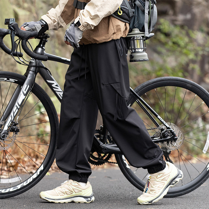 Elastic Waist Zipper Large Pocket Cargo Pants with Cuffed Legs, Sports Trousers for Outdoor Commuting, Versatile Men's Casual Pants
