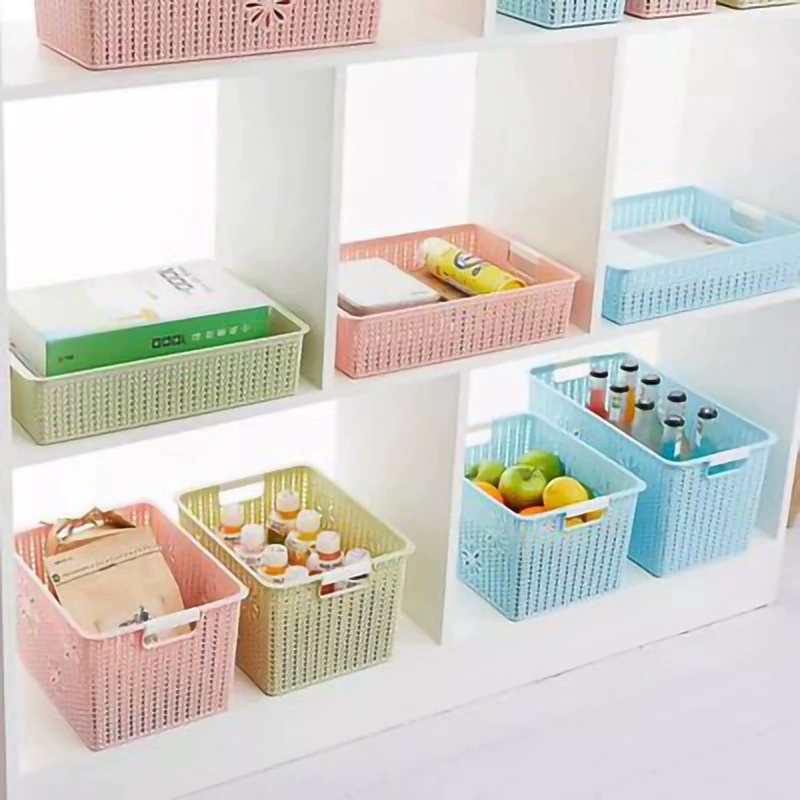 Plastic storage basket, table storage system, toy