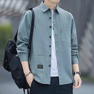 New Loose Casual Men's Long-sleeved Shirt Retro Japanese Style Shirt Jacket Men's Spring and Summer plus size All-match Shirt