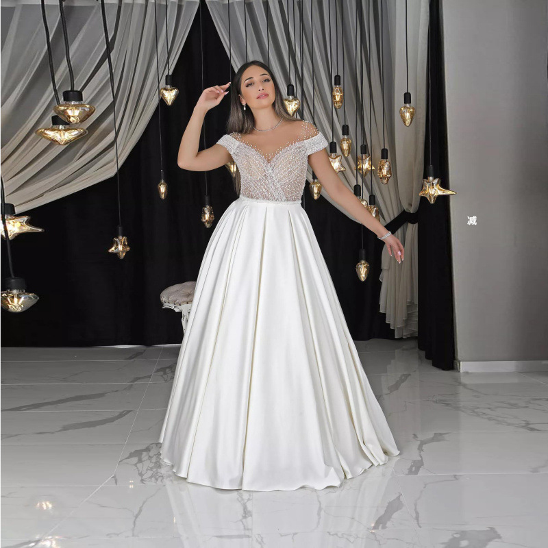 French satin Super fairy main wedding dress high-grade texture plus size small pregnant women wedding dress heavy work small tail