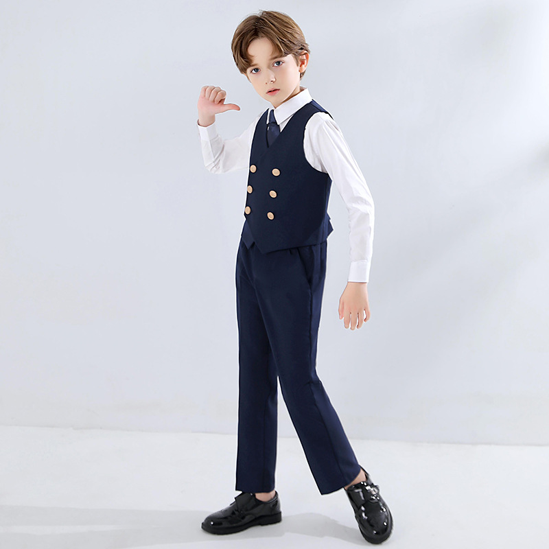 Traje para niños chaleco traje de niño gris estilo británico vestido flor niña traje anfitrión guapo de gama alta