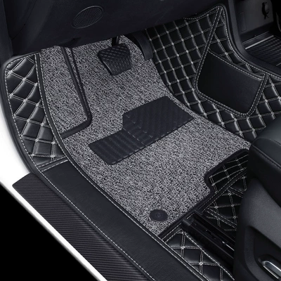 Suitable for Car Floor Mats for the Main and Passenger Seats, Special Leather Fully Surrounded Single Front and Rear Car Mats with Wire Rings (Universal Foot Pad) - main-driver-double-layer-black-gold-wire-black-and-gray-wire-loop