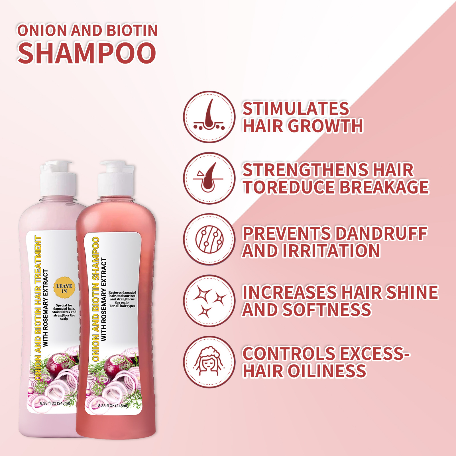 Transfronterizo no estándar cebolla biotina nutrimiento raíz cabello cuero cabelludo brillante cabello romero set champú image 3