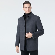 高档时尚男装高级双面羊绒大衣中长款水貂立领风衣爸爸羊毛呢外套