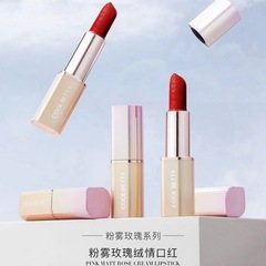 美しく優しいピンクの霧のようなローズベルベットリップスティック、シンプルでファッショナブルなマットリップ、濃厚な発色で高級感漂うエレガントなリップ