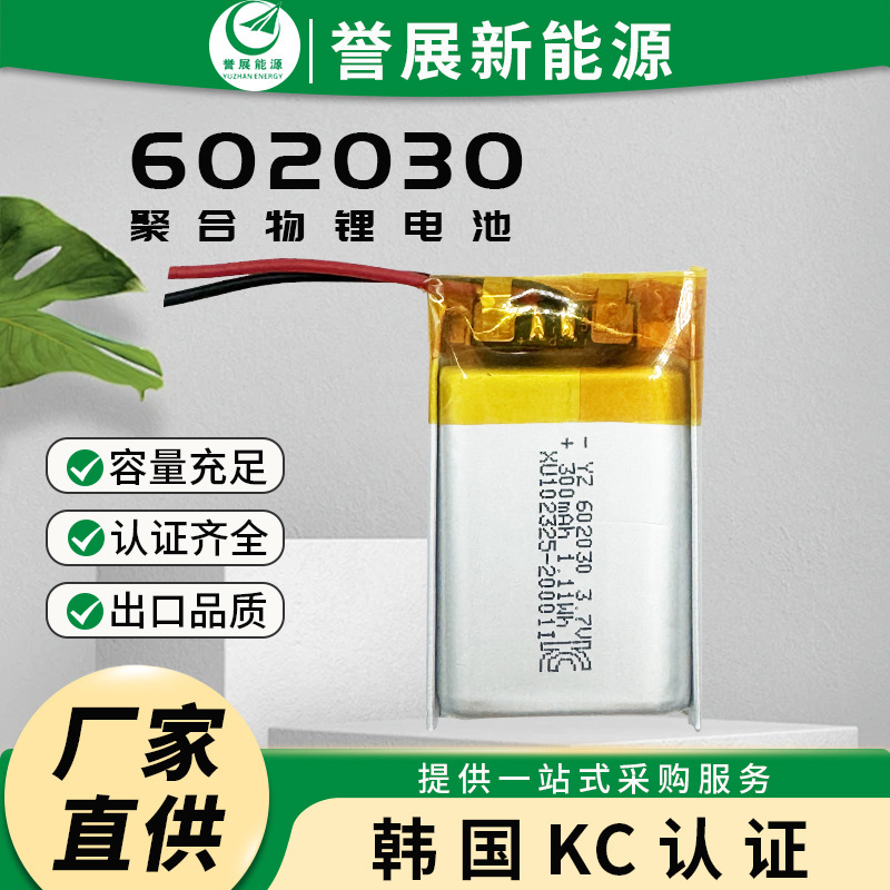 602030-3.7V-300Mah Polymer Lithium Battery Kc Certified Iec62133 Lithium Battery Pack Rechargeable