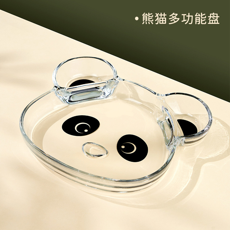 饺子盘玻璃分格盘简约平盘家用带蘸料碟海鲜盘虾盘分餐盘水果盘用|undefined