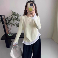 批发木耳边长袖T恤2025年春季新款韩版时尚小个子修身显瘦打底衫