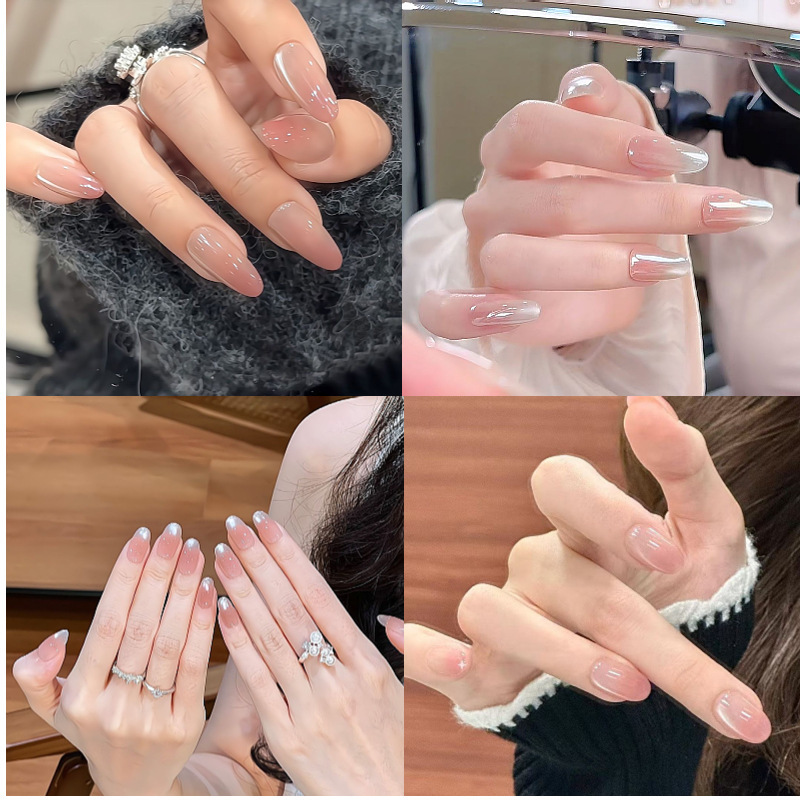 Gentle Pink Nude Glass Bead Cat Eye Gradient Manicure Whitening New Patch Removable Classy Wearable Handmade