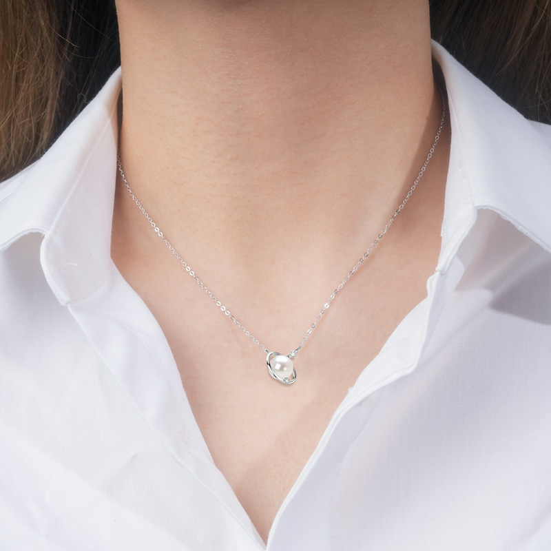 Exquisite S925 Sterling Silver Women's Saturn Necklace with Freshwater Pearl Pendant, Chic Niche Design Circle Jewelry for Women