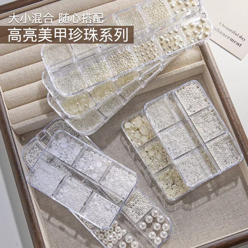 Nail Art Accessories High-Gloss Pearl Series Internet Celebrity Hot-Selling Mixed Pack Off-White Half-Round Full-Round 3D Nail Decorations Nail Art Accessories High-Gloss Pearl Series Internet Celebrity Hot-Selling Mixed Pack Off-White Half-Round Full-Round 3D Nail Decorations