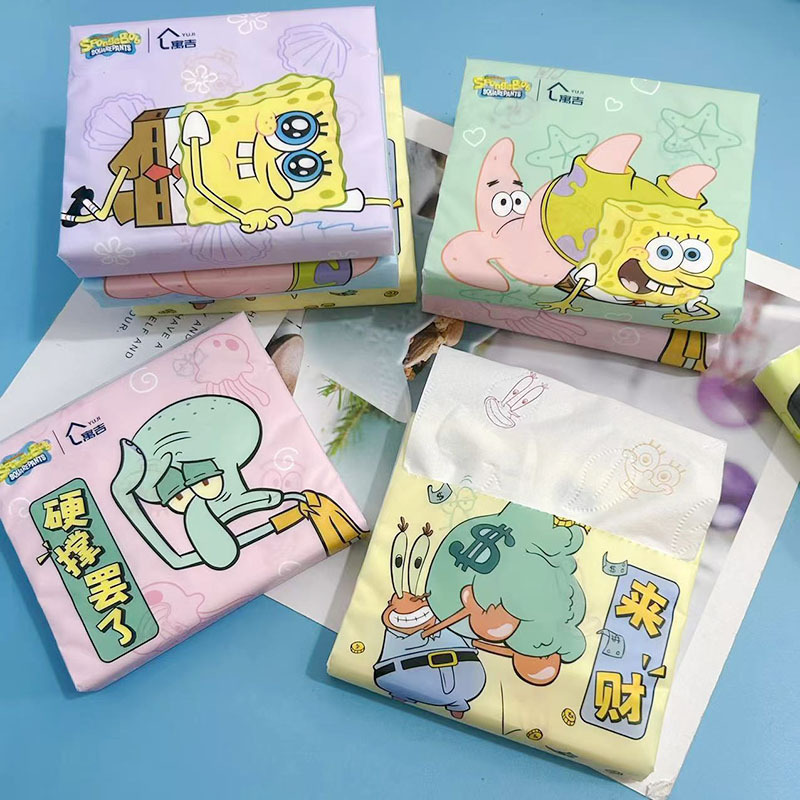 Printed Tissue Paper Spongebob Printed Paper Towel Portable Small Bag Tissue Paper Student Facial Tissue Toilet Paper Napkin