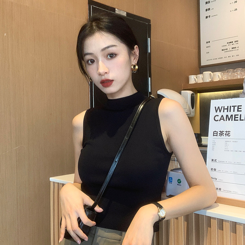 Free Shipping, Cool Texture, Replacement Women's Clothing, Slim Half Turtleneck Sleeveless Vest Pullover, Summer Outer Wear Knitted Cos Style