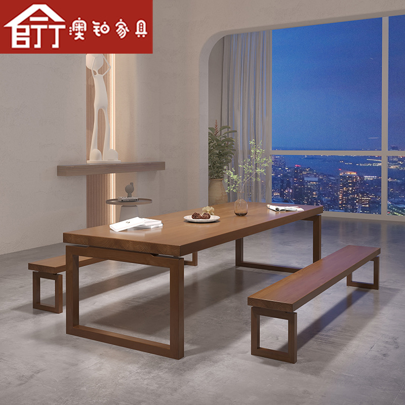 AOB modern simple solid wood dining table wholesale home restaurant rectangular dining table log dining table and chair combination