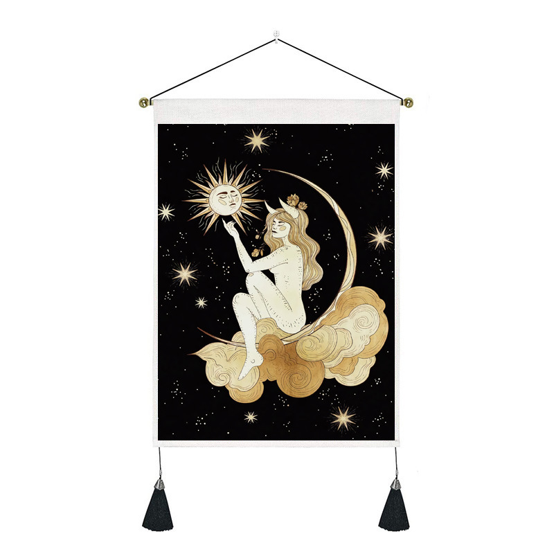 200g Weight Tapestry Home Textiles & Decor Type Polyester Material Human, Starry Sky, Moon Pattern Retro Style White, Gold, Black Color Retro Human Starry Sky Moon Polyester Tapestry Wall Art 8