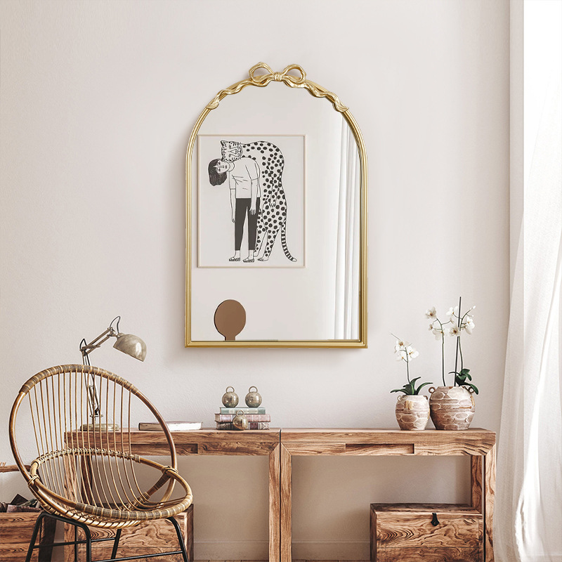 French Arched Bathroom Mirror, Retro Corner Flower Bathroom Mirror, Wall-Mounted European Accessible Luxury Cosmetic Mirror, Led Bathroom Mirror