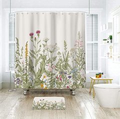 Rustic Style Plant Digital Print Shower Curtain Waterproof and Moisture-Proof Bathroom Shower Curtain with Added Thickness Amazon Cross-Border