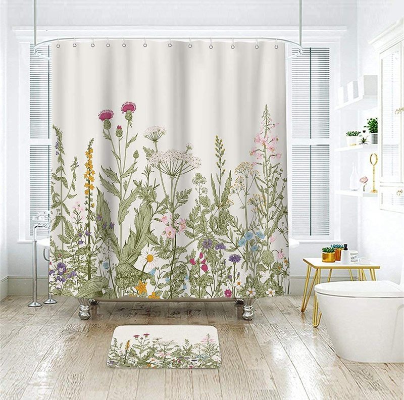 Old Pastoral Style Plant Digital Printed Cloth Shower Curtain Waterproof and Moisture-Proof Shower Bathroom Curtain Thickened Amazon Cross-Border