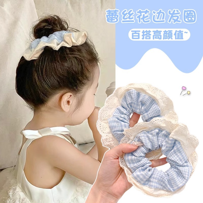 Super inmortal niños anillo de encaje francés niña adorable joyería de cabello de flores 2024 nueva línea de cabello de bolas de chicas