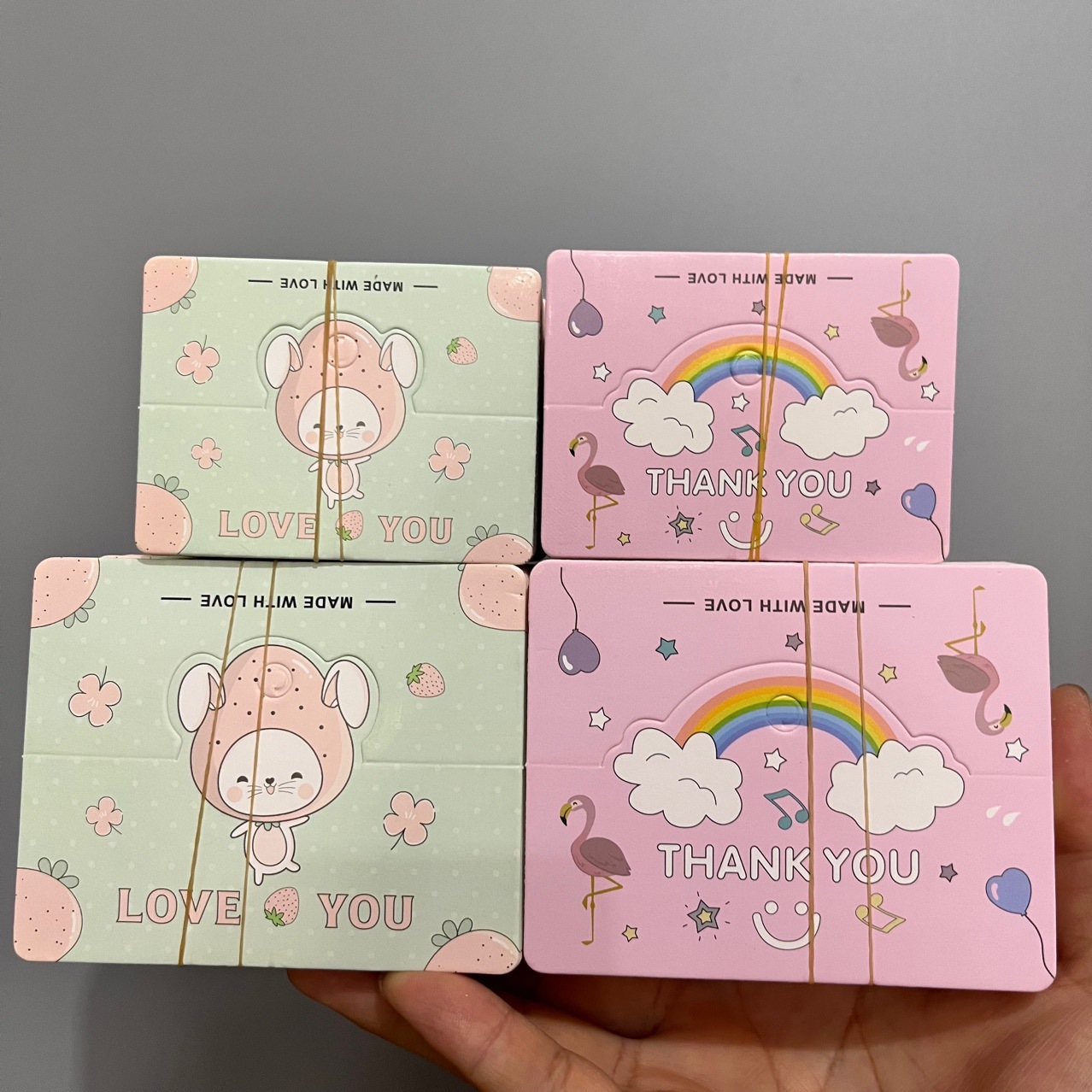 约100张新款卡通可爱对折包装卡纸饰品吊牌 diy 配件卡片彩虹卡头