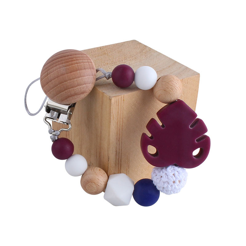 Suministros para bebés Beech chupete clip juguete mordedor bebé calmante hoja de silicona molar Cadena de chupete cadena anti-caída