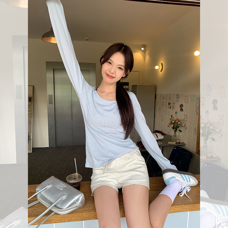 宋正恩蓝色轻薄防晒罩衫女长袖t恤秋季小个子宽松韩系慵懒风上衣|undefined