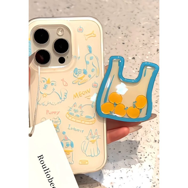 Imd Large Hole Line Art Kitten and Puppy Phone Case 17 Phone Case 16 Bag Stand Double-Layer Japanese and Korean Ins Style Creative