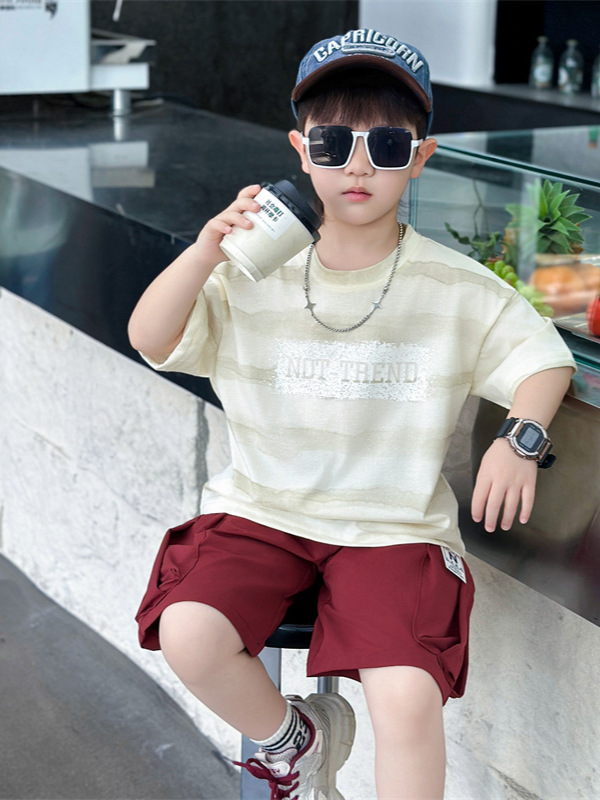 7343 traje de verano para niños ropa coreana de manga corta 2025 nuevos niños verano delgado camiseta de dos piezas verano
