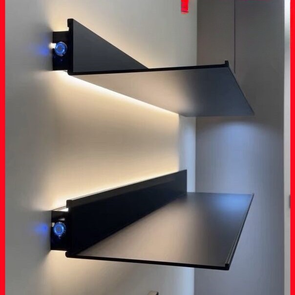 Aluminum Alloy Laminate Luminous Led Storage Rack Storage Wall Hanging Display L-Shaped Shelf Bookshelf with Light Metal Partition