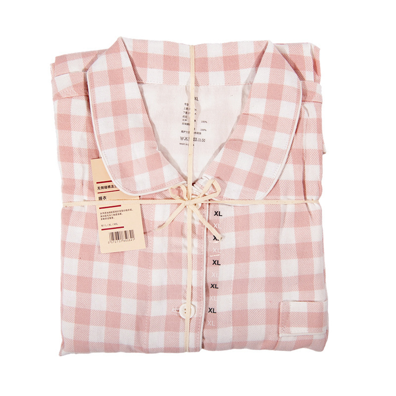 Japanese-Style Muji Flannel Loungewear, Quality Couple's Pajamas, Small Checkered Pattern, All-Cotton Nantong Flannel, Cotton-Scented Age-Patterned Plaid