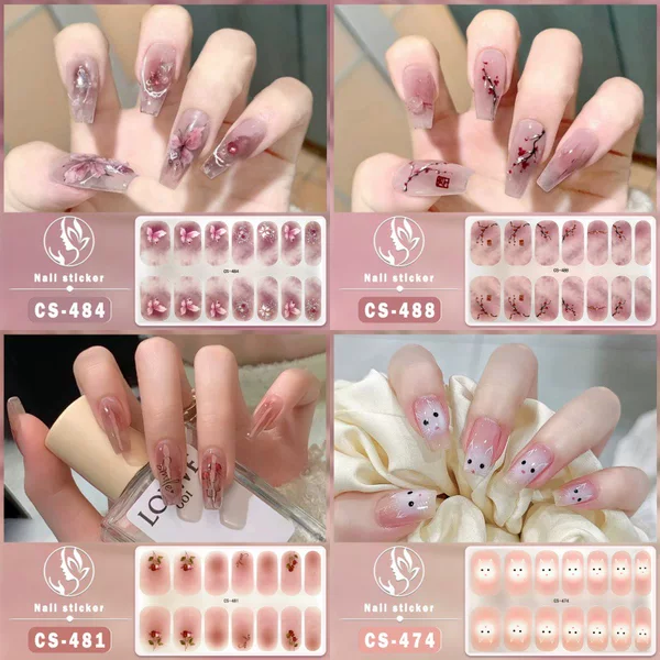 New Non-Baking Nail Art Sticker Flower Butterfly Waterproof Nail Adhesive Patch Full Sticker Summer Nail Polish Film Sticker