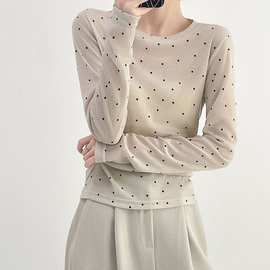 韩国ins2026早春新款韩系甜美百搭波点可叠搭长袖打底衫女上衣