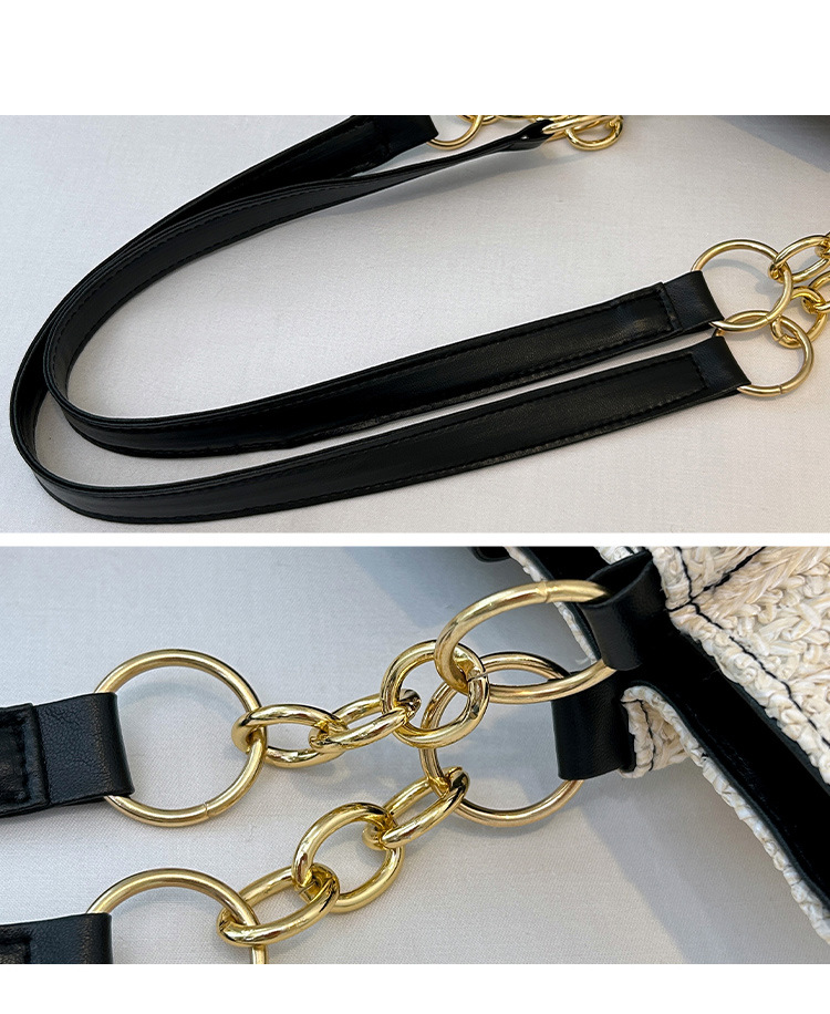 360g Weight Polyester Lining Material Lock clasp Closure Type Double Handle Strap Type Tote Bag Bags Type Daily Occasion Pu Leather, Straw Material Color Block Pattern All Seasons Season Women's Gender Streetwear Style Bucket Shape Medium Size Women's Medium Pu Leather Straw Color Block Streetwear Bucket Lock Clasp Tote Bag 10