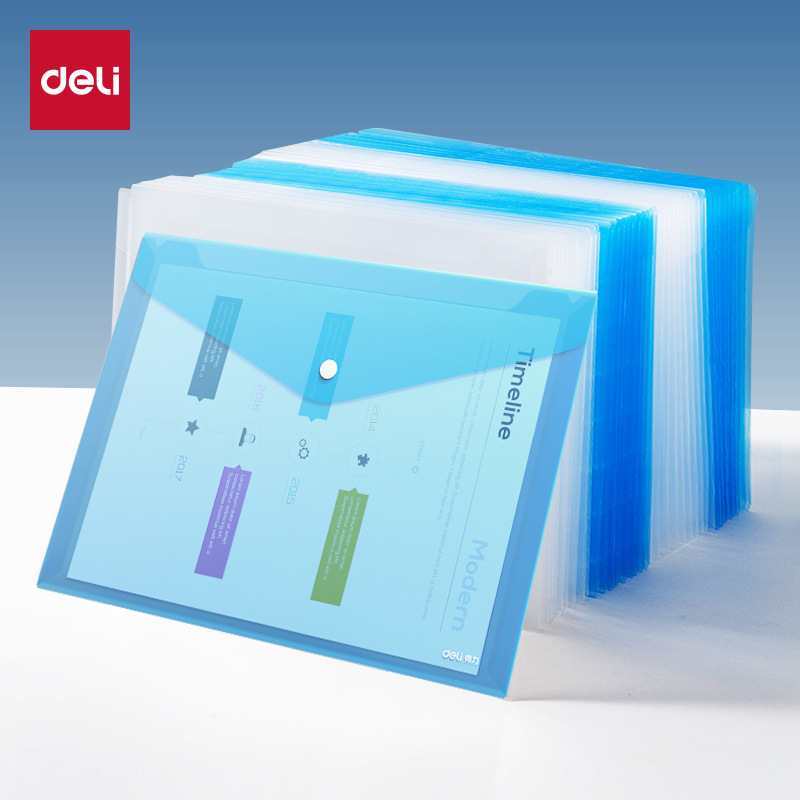 Deli Transparent File Bag Thickened File Bag Classification Snaps Data Bag A4 Student Storage Test Paper Bag Snaps Bag